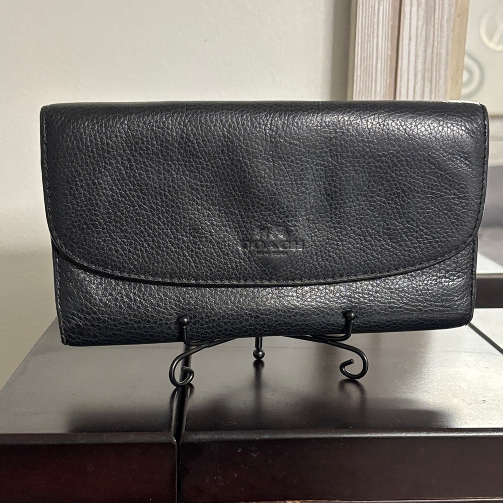 Coach Black Pebbled Leather Wallet Clutch